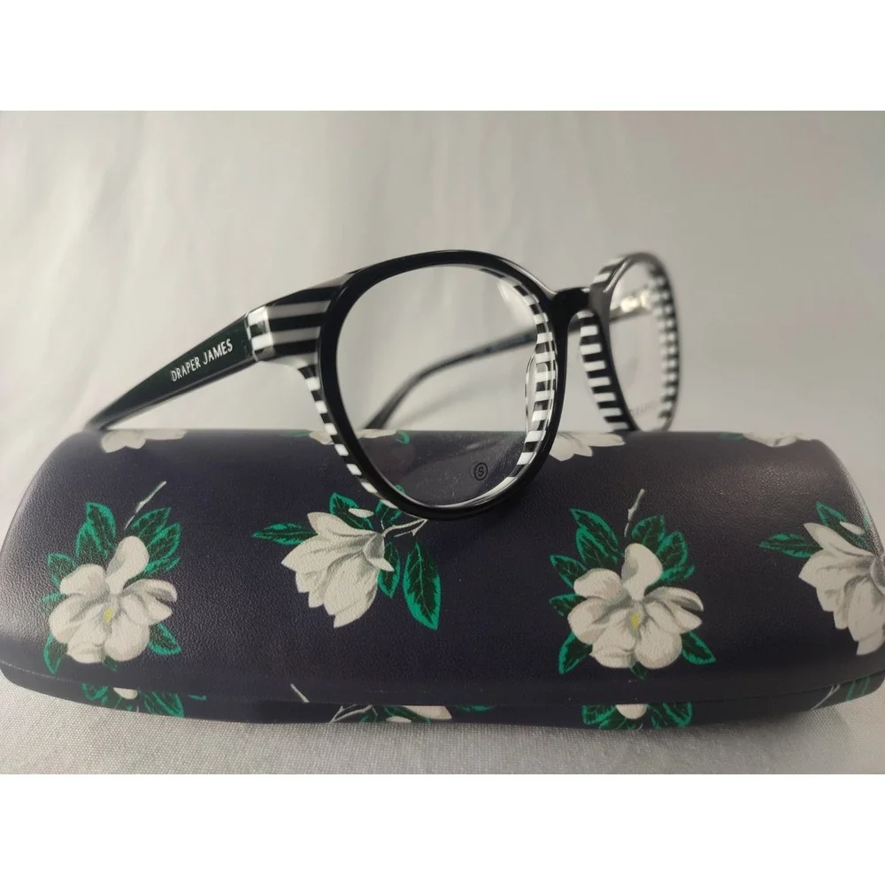 Draper James DJ1021 Black Stripe Eyeglass‎ Frames Women's 46-17-125 NWT + Case